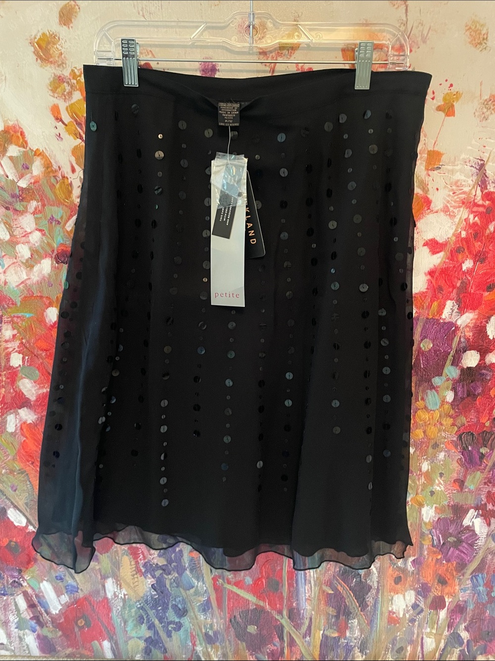 SilkLand Black Sequin A-Line Petite Skirt
